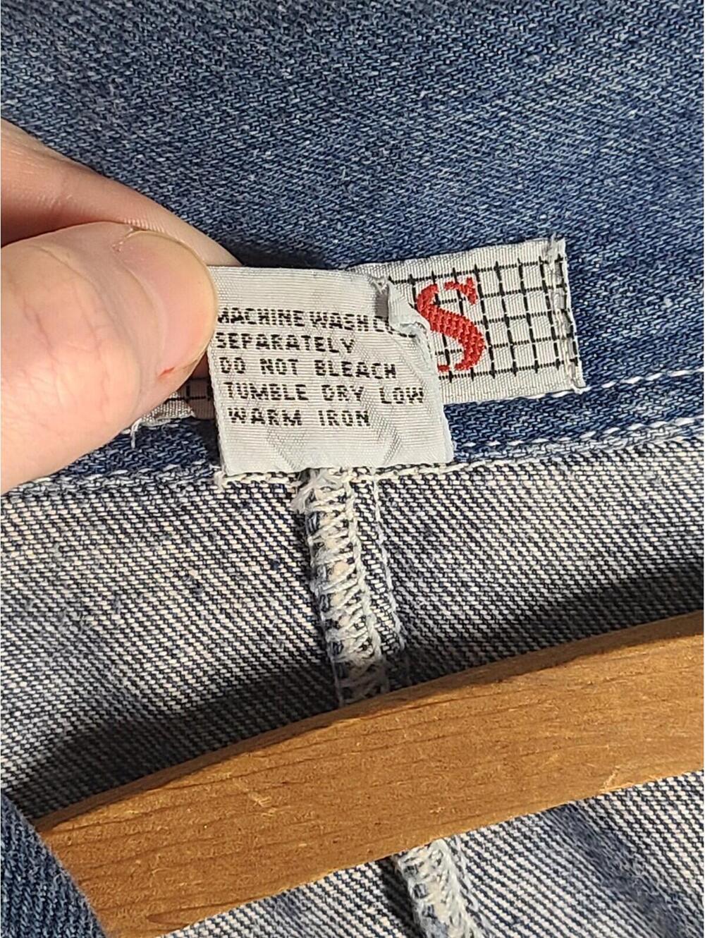 Vintage 90s Denim Dress 100% Cotton Blue Jeans Large Slim Skirt Snap Front Y2k - Picture 9 of 9